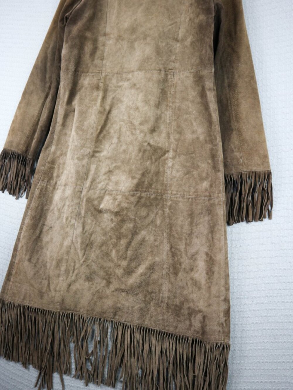 B Lucid fringed Brown Western Long Leather Suede Jacket Duster Fringe Coat XS - Picture 10 of 12